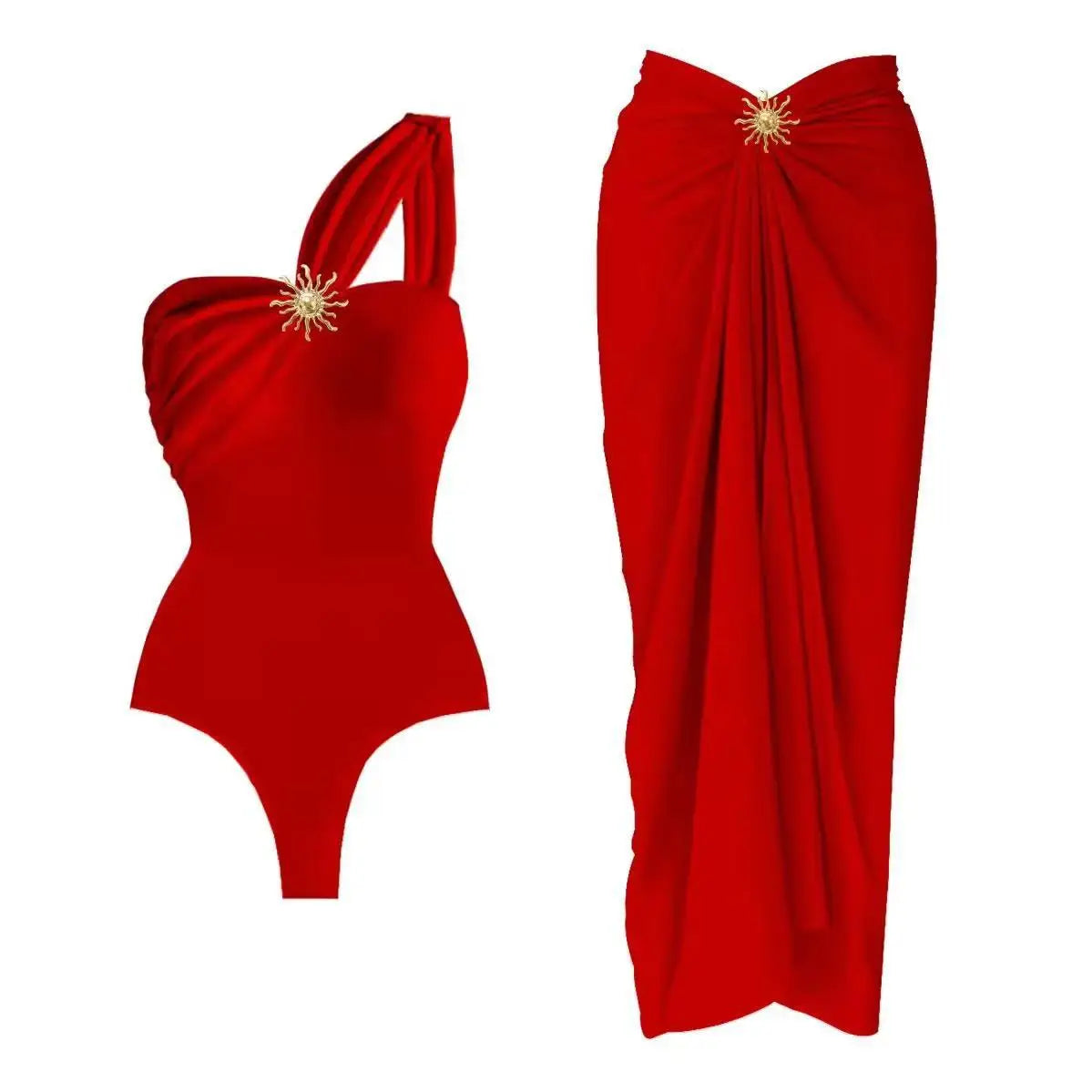 The Sun Maiden Over The Shoulder One Piece Swimsuit and Sarong