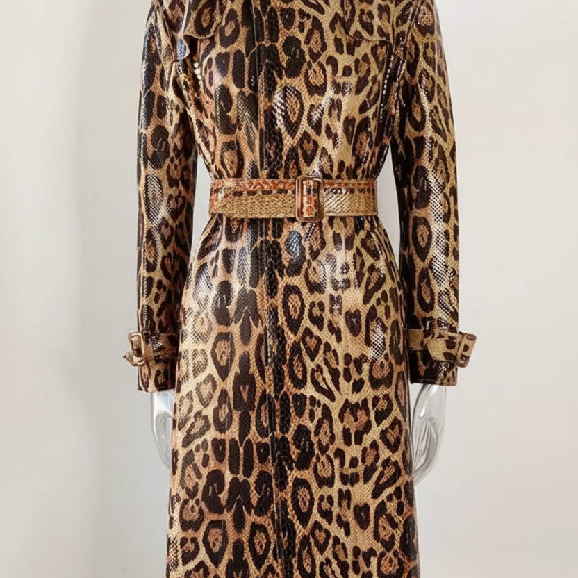 Leopard Print Snake Skin Trench Coat