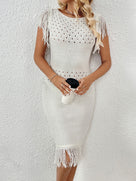 Boat Neck Fringe Knit Dress