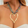 Exaggerated rice bead multi-layered heart-shaped pendant necklace personalized lava peach heart necklace accessory