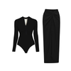 Coastal Muse One Piece Long Sleeve Swimsuit and Sarong in Black