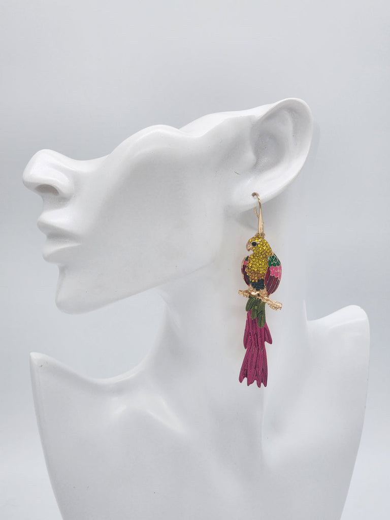 Elegant Perching Parrot Crystal Earrings