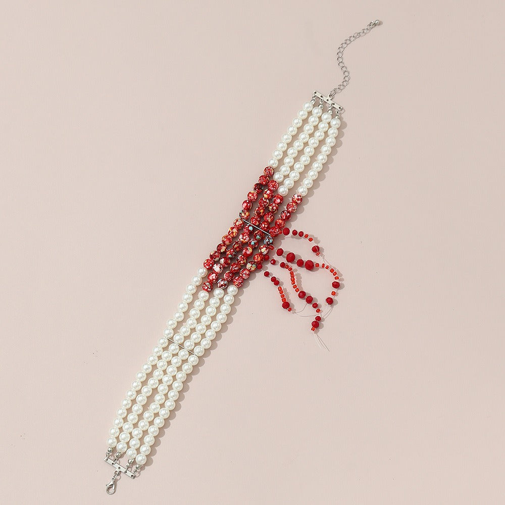 Dripping Red Faux Pearl Bloody Chocker