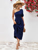 Chanelle One Shoulder Midi Dress ~ Navy