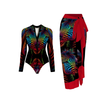 Coastal Muse One Piece Long Sleeve Swimsuit and Sarong in Red Zebra
