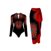Coastal Muse One Piece Long Sleeve Swimsuit and Sarong in Tribal Red