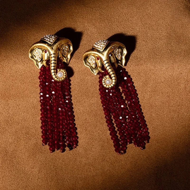 Beaded Chandelier Elephant Earrings