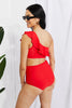 Beach Romance Ruffle One-Shoulder Bikini in Red