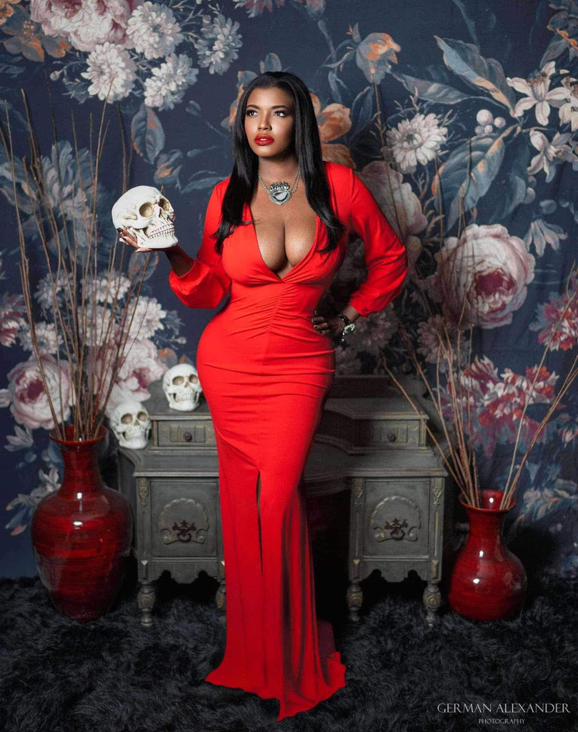 Robe longue sirène à col en V profond