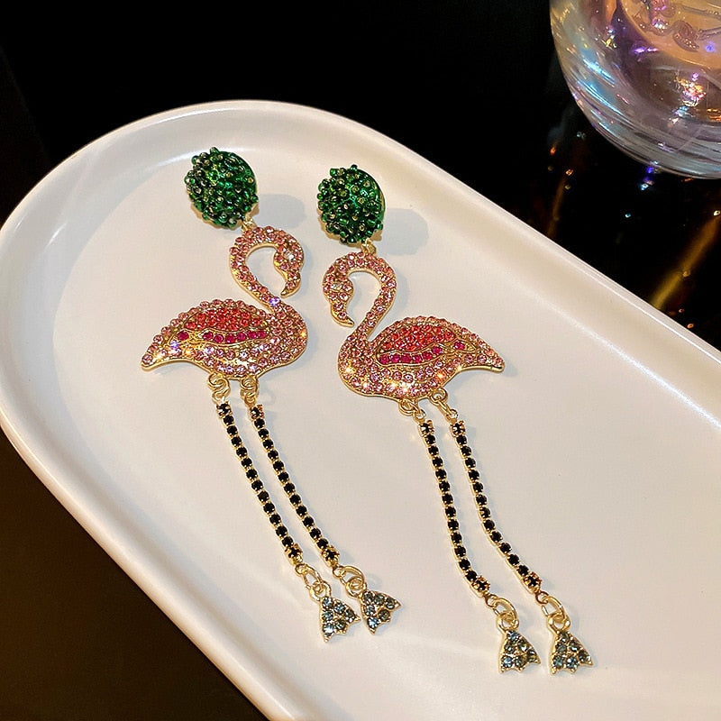 Pink Flamingo Drop Rhinestone Earrings