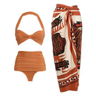 New Halter Bikini Swimsuit and Sarong  bikini set Vacation Swimwear Women Beachwear Bathing Suit