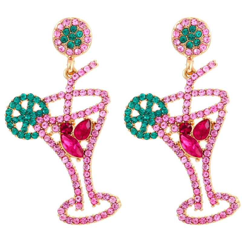 Pink Cocktail Rhinestone Earrings