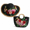 The Garden Party Duo Floral Hat and Tote Bag in Black