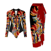 Coastal Muse One Piece Long Sleeve Swimsuit and Sarong in Exotic Red