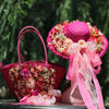 The Garden Party Duo Floral Hat and Tote Bag in Hot Pink