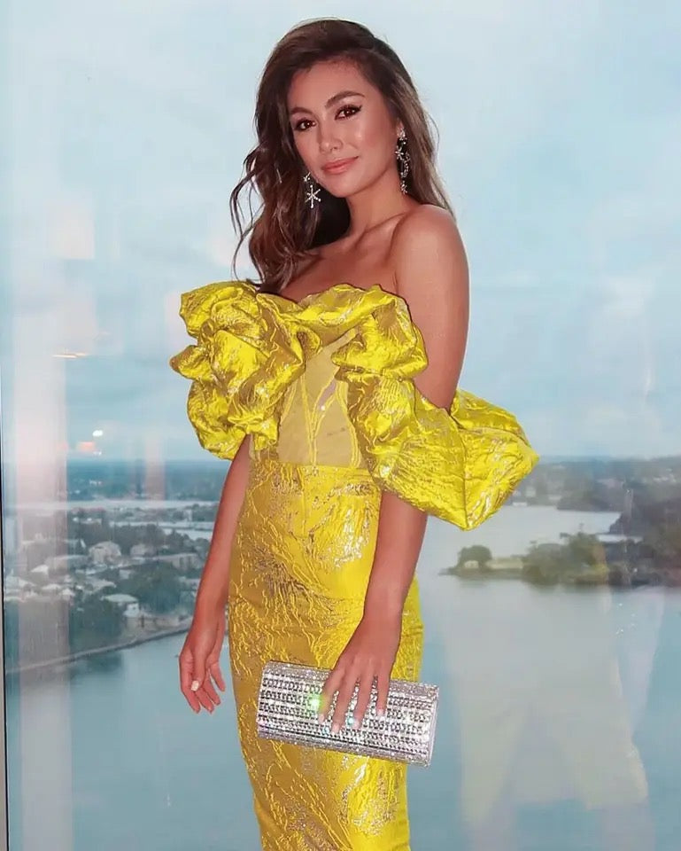Havana Nights Mesh Yellow Jacquard Dress Sample Sale Havana Nights Mesh Yellow Jacquard Dress Sample Sale