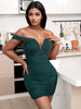 Emerald Ruched Off The Shoulder Bodycon Dress