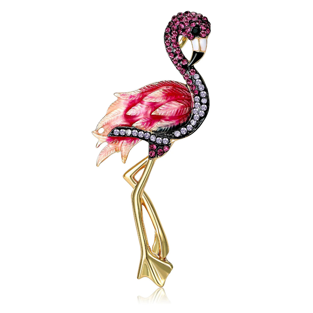 Pink Rhinestone Flamingo Brooch