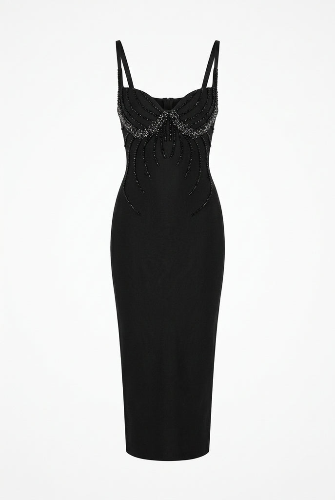 The Amara | Crystal-Embellished Bandage Midi Dress