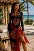 Coastal Muse One Piece Long Sleeve Swimsuit and Sarong in Tribal Red