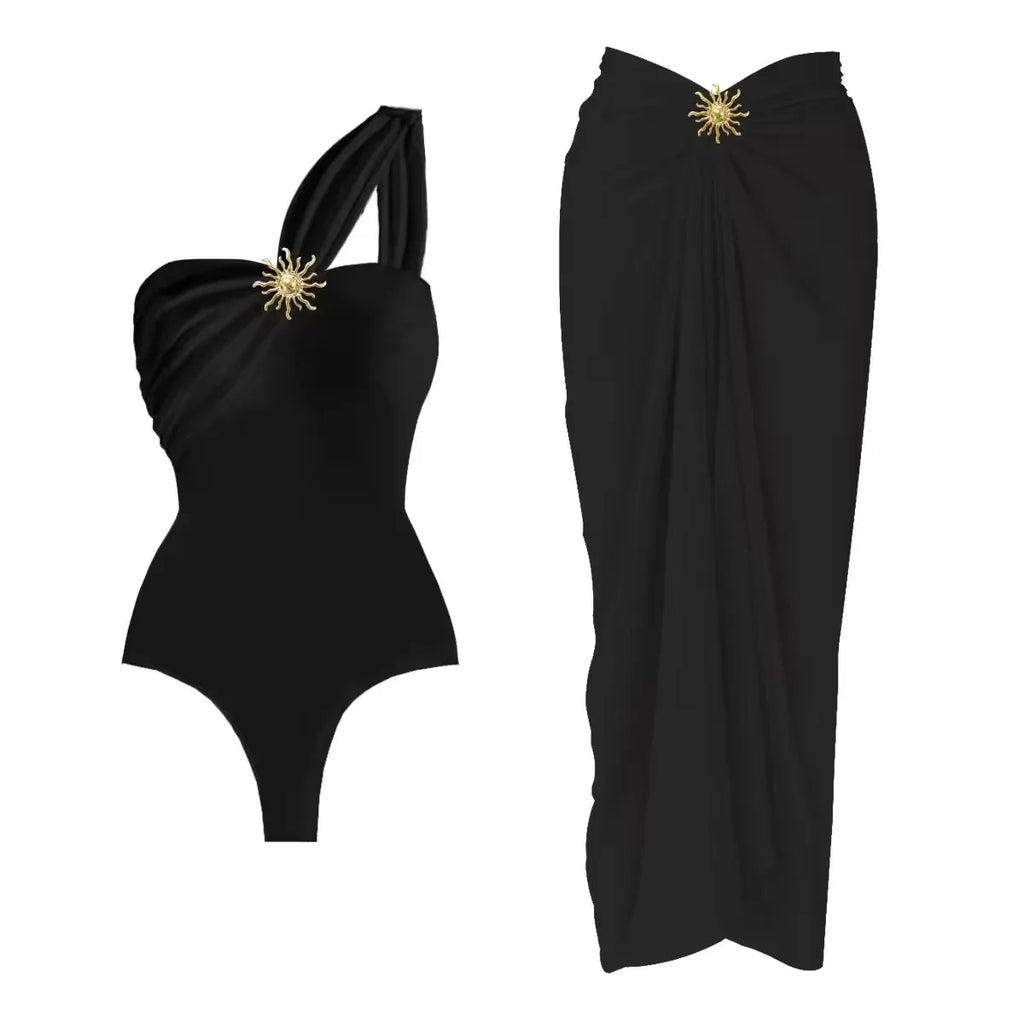 The Sun Maiden Over The Shoulder One Piece Swimsuit and Sarong