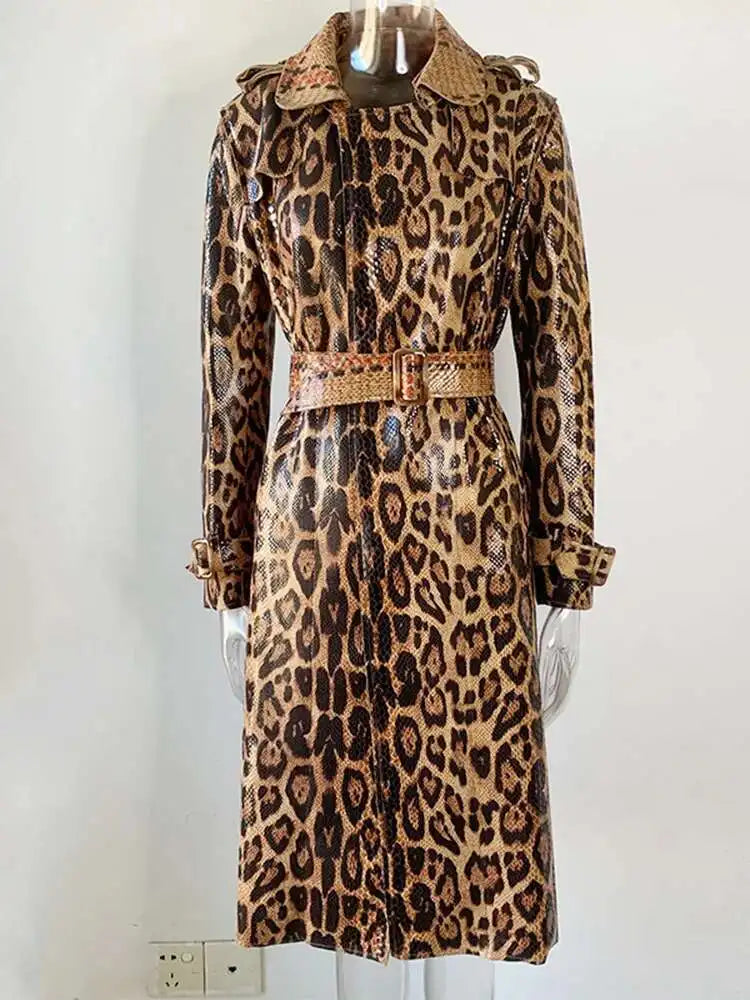 Leopard Print Snake Skin Trench Coat