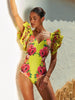 The Soleil Jardin One Piece Ruffled Swimsuit and Sarong