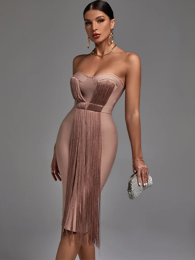 Buy Bandage Tube Tassel Slit Dress, Black / S online at SR Store Buy Bandage Tube Tassel Slit Dress, Black / S online at SR Store