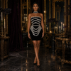 Midnight Heiress Strapless Crystal Mini Dress With Choker