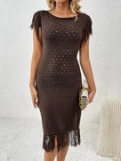 Boat Neck Fringe Knit Dress