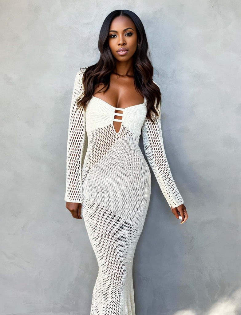 Knitted Bodycon Dress White / M