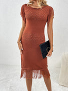 Boat Neck Fringe Knit Dress