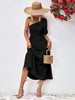 Chanelle One Shoulder Midi Dress~Black