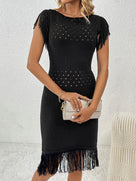 Boat Neck Fringe Knit Dress