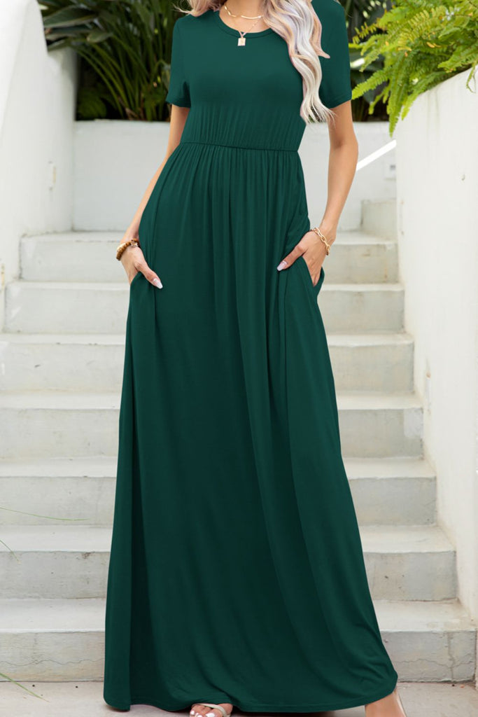 The Stephanie Round Neck Maxi Tee Dress with Pockets