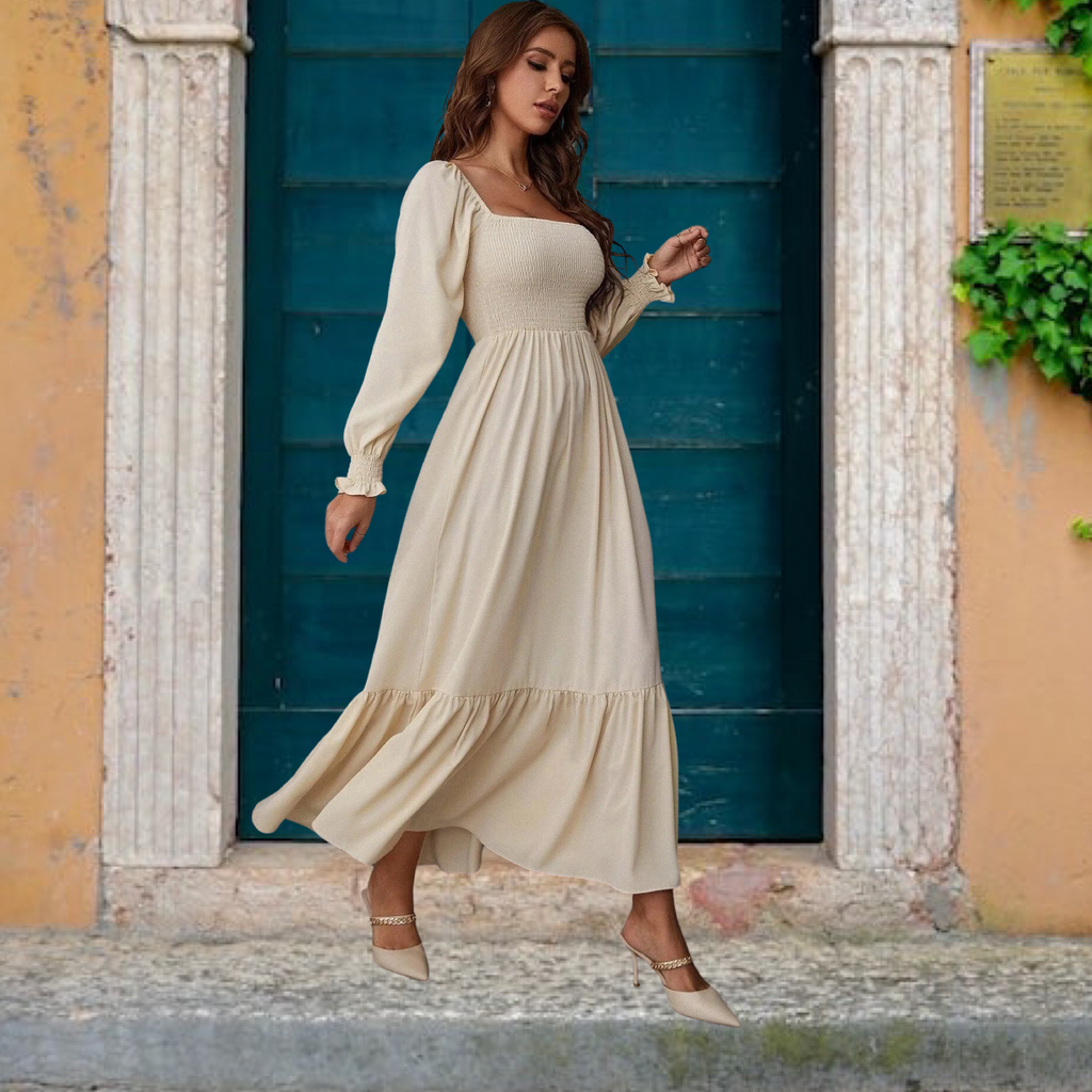 The Alyssa Peasant Dress Beige / 2X The Alyssa Peasant Dress Beige / 2X