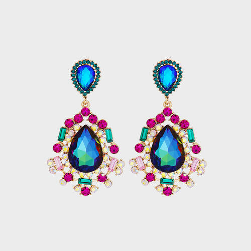 Boucles d'oreilles en forme de larme avec strass colorés