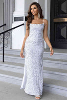 The Clara Sequin Backless Split Maxi Dress