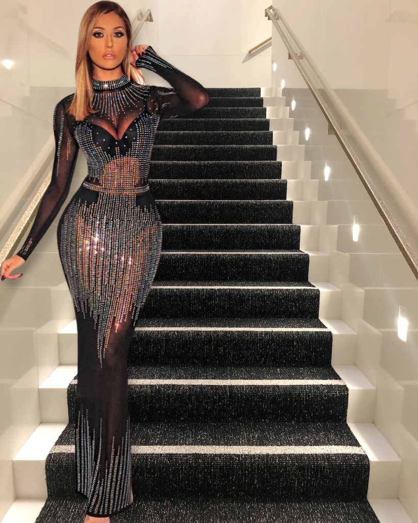 She A 10 Diamond Mesh Gown Red / M She A 10 Diamond Mesh Gown Red / M