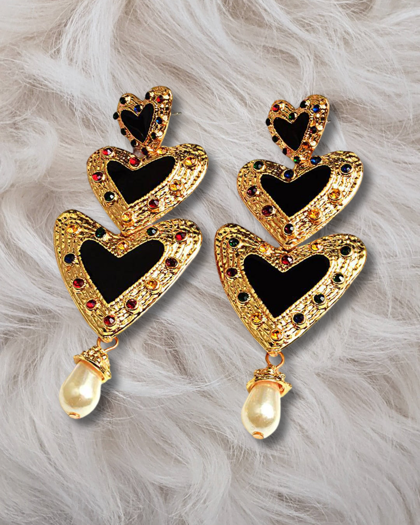 Thrice The Love Heart Earrings
