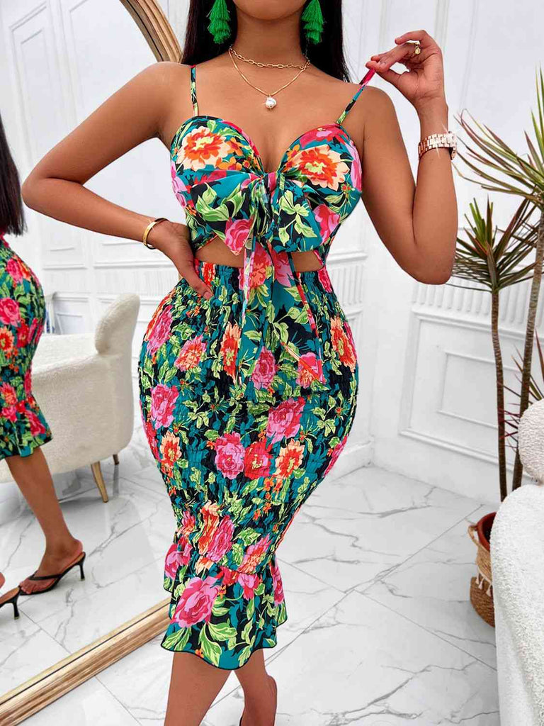 Vacation Bae Floral Sweetheart Neck Cutout Dress