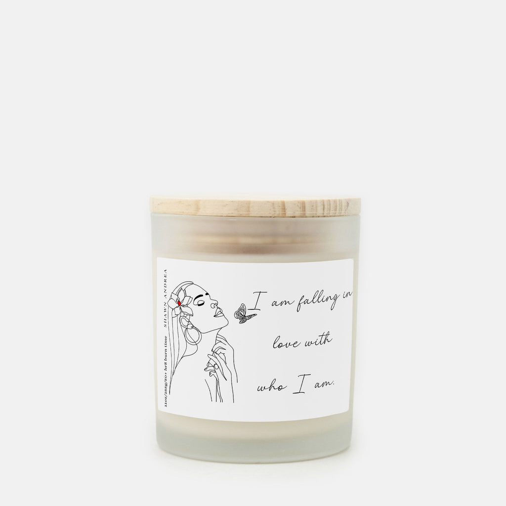 I am falling in love with who I am. Affirmation Candle