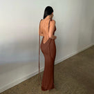 Backless Maxi Dress Brown / L