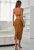 Olivia Rhinestone Cutout Midi Dress ~ Brown