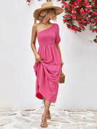 Chanelle One Shoulder Midi Dress ~ Hot Pink