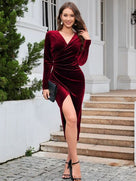 Robe portefeuille à surplis et fente froncée
