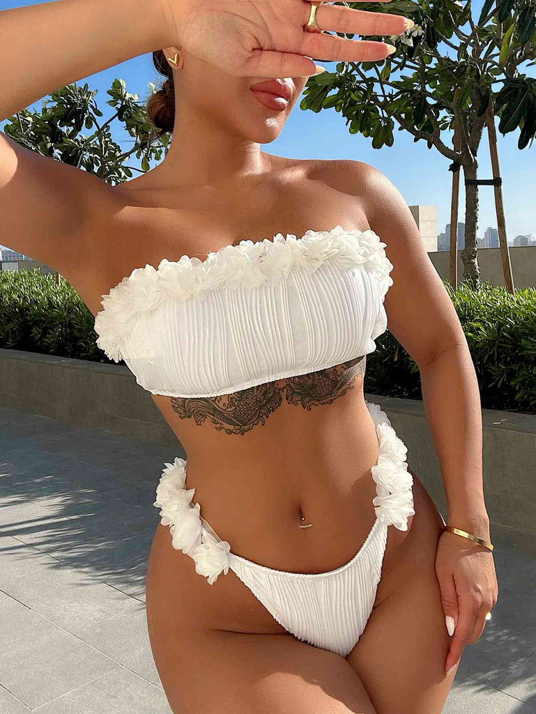 White Ruffle Two-Piece Bikini Set